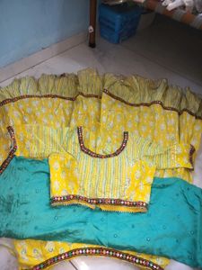 Yellow Printed Blouse with Mirror Work