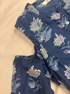 Blue Floral Cold Shoulder Kurta
