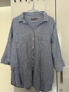 Gia Westside- Blue and White Striped Button-Up Top