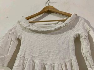 White Off Shoulder Flared Frock