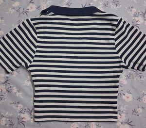 Striped Polo Neck Crop Top