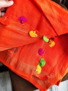 Premium Tissue blend Orange Saree