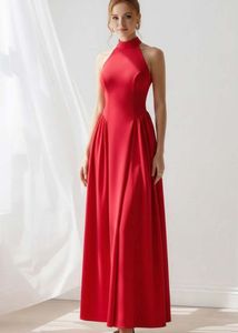 Elegant Red Halter Neck Maxi Dress