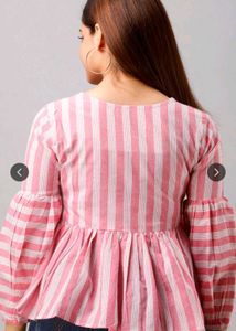 Chic Pink Striped Wrap Peplum Top