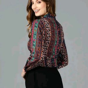 Boho Print Collared Blouse