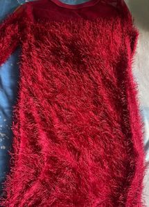 Fuzzy Red Long Sleeve dress
