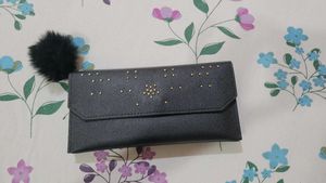 Black Wallet with Studs & Pom