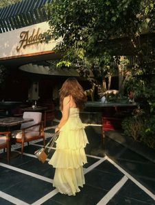 Yellow Tiered Strapless Maxi Dress