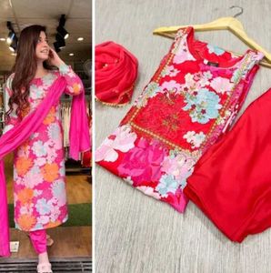 Floral Print Kurta Set with Dupatta