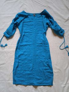 Blue Cotton Kurta with Tassel Sleeves