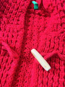 New Red Hoodie Sweater Cardigan With Wooden Button For Girls