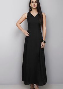 Classic Black Sleeveless V-Neck Dress