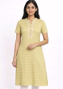 Light Olive Green Embroidered Kurta – Size M