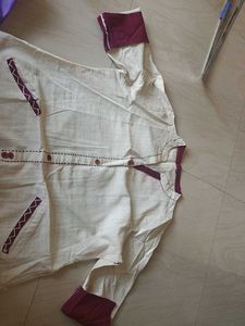 Cream Kurta with Maroon Accents, only kurti
