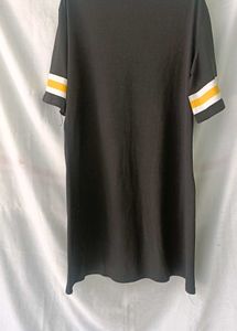 Black T-Shirt Dress with Striped Sleeves