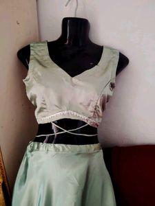 Elegant Sage Green Skirt and Crop Top Set