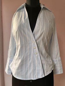 Zara basic pinstripe wrap shirt