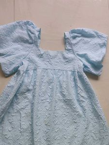 Light Blue Textured Puff Sleeve Dress