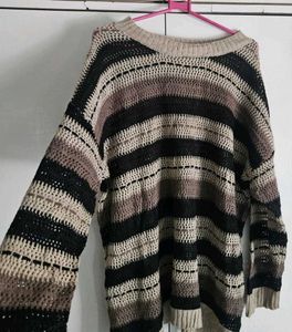 Striped Crochet Knit Sweater