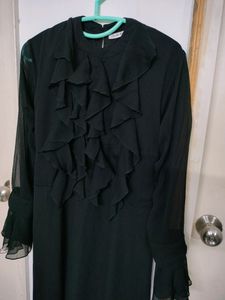 Stalk By Love Black Long Dress/Gown With Frills
