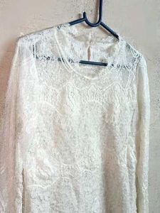Beautiful Lace Top Long Tunic White