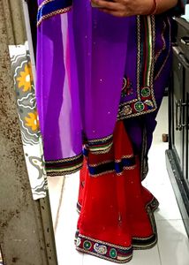 Vibrant Purple &amp; Red Indian Saree