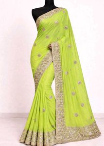 Stunning Embellished Lime Green Saree