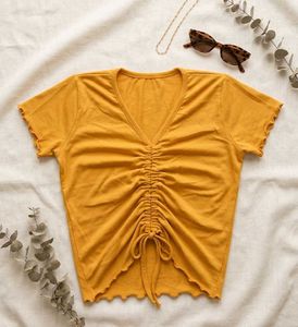 Yellow Ruched V-Neck Top
