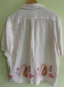 Men's Cream Embroidered Short Sleeve Shirt