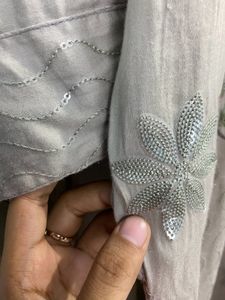 Formal Wear Silver Designed Kurta Pant Suit