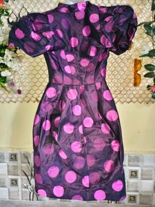 Puff Sleeve Polka Dot Zipper Dress