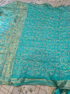 Embroidered Teal Saree with Embellishments