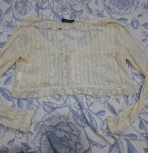 Vintage Cream Lace Tie-Front Top