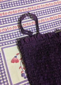 Purple Smocked Midi Dress + White Overlay Shirt