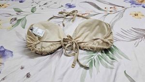 H&amp;M Shimmery Beige Halter Bikini Top