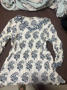 White short kurti with blue floral print
