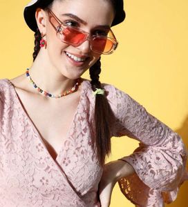 Beautiful Pink Self Design Lace Inserts jumpsuit
