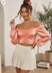 Satin Ruched Off-Shoulder Crop Top