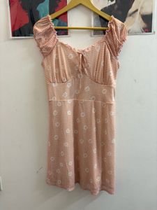 NEW Cute Peach Gingham Floral Dress