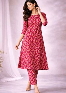 Elegant Pink Printed Kurta Set