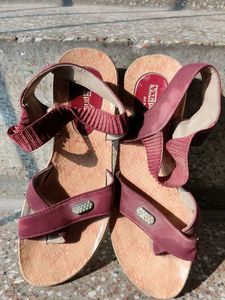 Maroon Sandals with Rhinestones