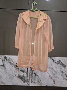Sheer Peach Embroidered Kimono/Robe