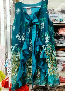 Boho Floral Print Sleeveless Teal Kurta