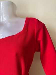 Tailored Chic Red Square Neck Midi Dress