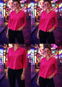 Vibrant Pink V-Neck 3/4 Sleeve Top
