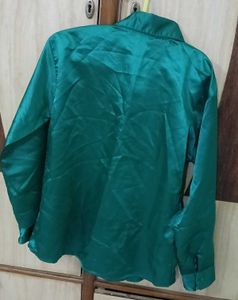 Elegant Emerald Satin Button-Down Shirt