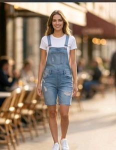 Distressed Denim Short Overalls ( L)