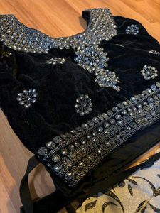 Elegant Embroidered Velvet Top &amp; Skirt Set