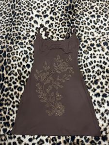 Brown Embellished Mini Dress