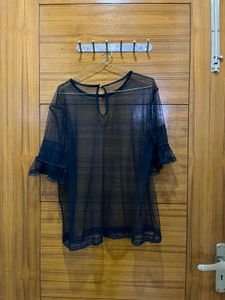 Sheer Black Lace Trim Top